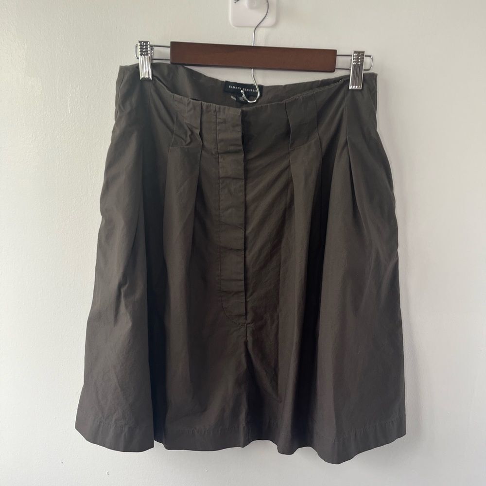 Banana Republic Button Front Skirt 100% Cotton Grey Pleated Academia College